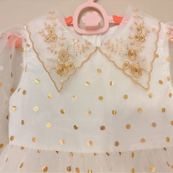 Gold Polka Dot  Embroidered Collar Dress - Picture 3 of 4
